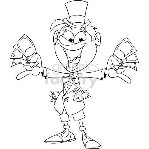 black and white cartoon rich guy clipart