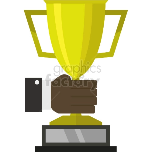 black hand holding large gold trophy vector clipart
