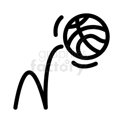 A simple black and white clipart image of a basketball bouncing. The ball has curved lines, and there are motion lines indicating movement.