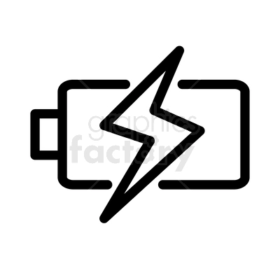 A clipart image of a battery with a lightning bolt symbol, representing charging or power.