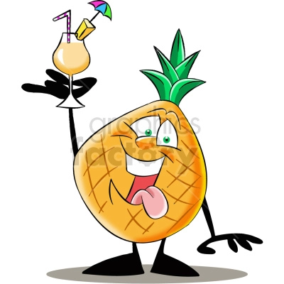 The clipart image depicts a cartoon pineapple that appears to be drunk. The pineapple is shown with an unsteady posture, slumped eyes, and a silly expression on its face. This image represents an anthropomorphic fruit that has consumed alcohol and is now behaving in an intoxicated manner.
