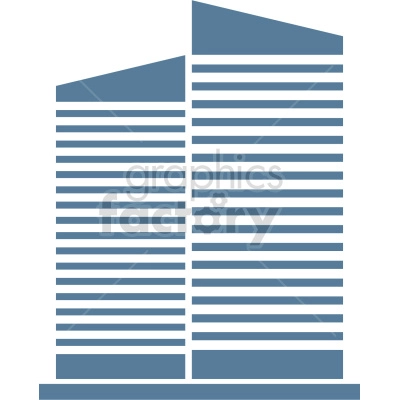 The clipart image shows two tall skyscraper building in a city environment. The building is designed with multiple levels, with a tapered top and a rectangular base. The building appears to be made of glass or reflective material, with windows arranged in vertical lines.
