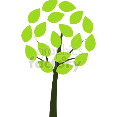 The clipart image shows a tree design with light green leaves. The tree appears to be stylized with the trunk and branches forming a circular shape, and the leaves are depicted as simple ovals. The image conveys a nature theme, suggesting an appreciation for the environment and perhaps an interest in eco-friendly or outdoor activities.
