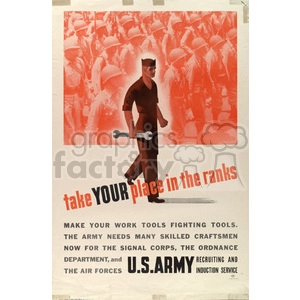 A vintage U.S. Army recruitment poster showing a person holding a wrench, walking in front of a background with soldiers, with text encouraging skilled craftsmen to join the Army.