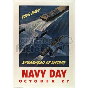 Vintage WWII Navy Day Poster with Aircraft Carrier and Fighter Planes