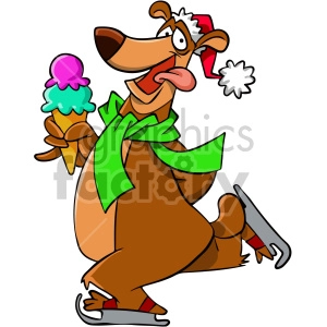 cartoon bear ice skating with ice cream cone
