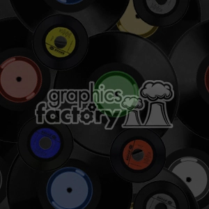 A collection of vintage vinyl records with colored labels, stacked together. This clipart image showcases various records in different sizes and colors.