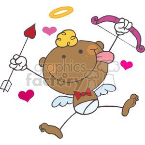 African American Cupid with Bow and Arrow With Hearts