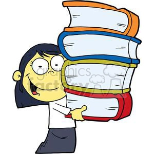 Asian School Girl In White Blouse and Black Skirt Carrying Four Books