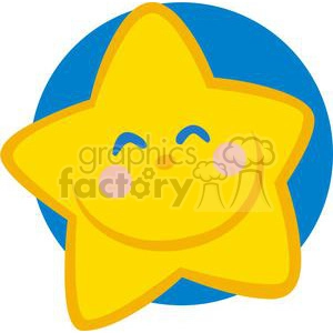 A cheerful yellow star with a smiling face set against a blue circular background.