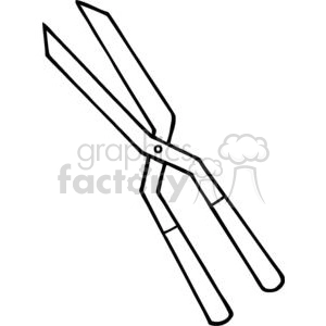A black and white clipart image of a pair of hedge shears with long handles and sharp, angled blades.