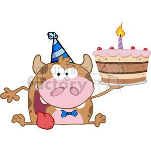 Happy-Calf-Cartoon-Character-Holds-Birthday-Cake