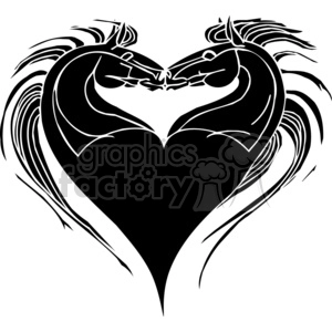 A black and white clipart image of two stylized horses facing each other, forming a heart shape with their bodies and necks.