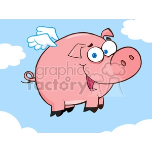 Flying Pig Cartoon - Whimsical Sky Adventure