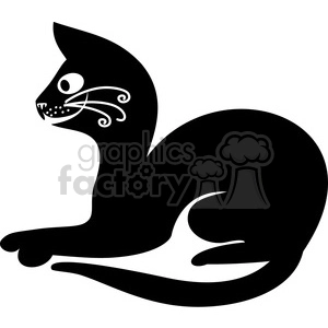 This image features a stylized black and white clipart of a sitting cat. It appears to be a simplified graphic with accentuated features ideal for logos, icons, or decoration.