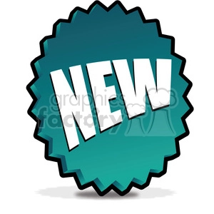 A teal starburst badge with the word 'NEW' prominently displayed in bold, white uppercase letters.