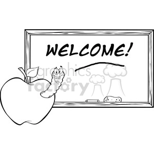 4953-Clipart-Illustration-of-Happy-Student-Worm-In-Apple-In-Front-Of-School-Chalk-Board