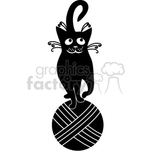 Black Cat and Yarn Ball - Cute Feline