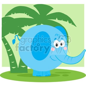 Funny Cartoon Blue Elephant in Jungle