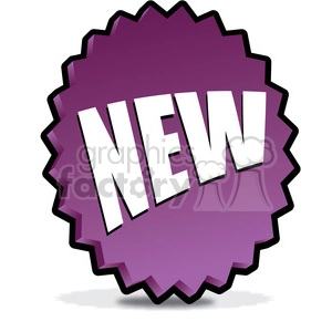 A purple starburst badge with the word 'NEW' in bold, white, uppercase letters. The badge has a 3D effect and a black outline.