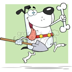 Funny Cartoon Dog with Bone and Shovel