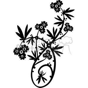 A decorative black and white floral clipart featuring intricate flower patterns intertwined with leaves.