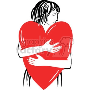 women hugging a red heart