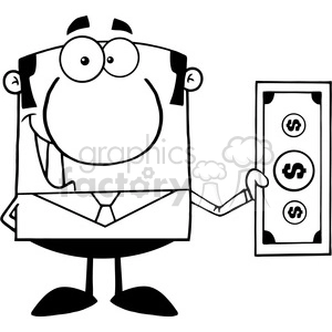 Clipart of Smiling Business Man Holding A Dollar Bill