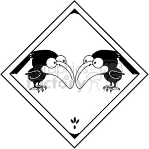 A black and white clipart image depicting two cartoon birds facing each other within a diamond-shaped border.