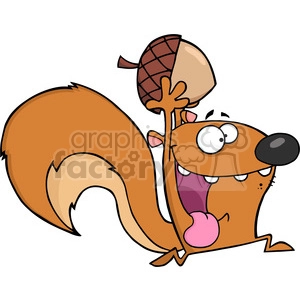 6734 Royalty Free Clip Art Crazy Squirrel Cartoon Mascot Character Running With Acorn