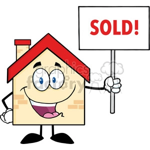 6481 Royalty Free Clip Art House Cartoon Character Holding Up A Blank Sign With Text