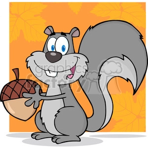 6732 Royalty Free Clip Art Cute Gray Squirrel Cartoon Mascot Character Holding A Acorn