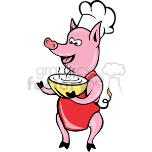 pig chef holding soup