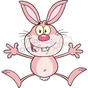 Cheerful pink cartoon bunny with open arms and a playful expression.