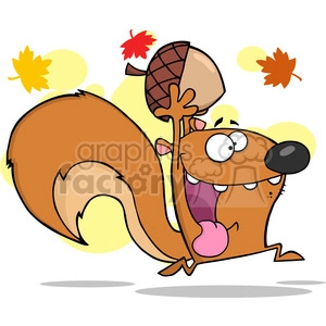 6735 Royalty Free Clip Art Crazy Squirrel Cartoon Mascot Character Running With Acorn