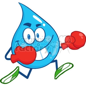 6229 Royalty Free Clip Art Water Drop Character Running With Boxing Gloves
