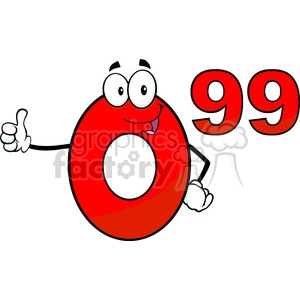 6691 Royalty Free Clip Art Price Tag Red Number 0-99 Cartoon Mascot Character Giving A Thumb Up