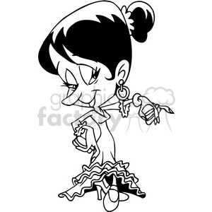 cartoon female clap dancer in black and white