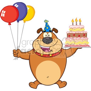 Cartoon Birthday Dog with Balloons and Cake