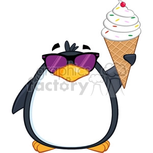 Royalty Free RF Clipart Illustration Penguin With Sunglasses And Ice Cream