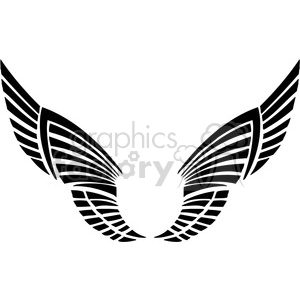 A black and white clipart image of stylized wings with geometric lines and patterns.