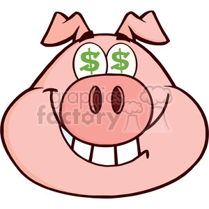 Royalty Free RF Clipart Illustration Smiling Rich Pig Head With Dollar Eyes