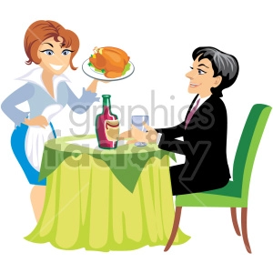 Waitress Serving Meal to Business Customer in Elegant Restaurant Setting
