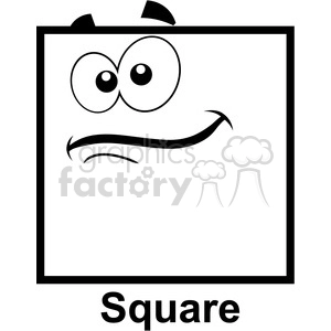 A black and white clipart image of a square with a smiling face and large eyes, labeled 'Square'.