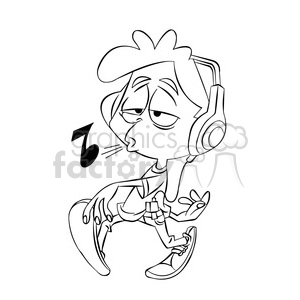 boy listening to music on his headphones black and white