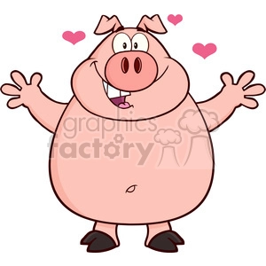 Happy Cartoon Pig with Hearts
