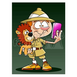 leo the cartoon safari character taking selfie with stuffed lion