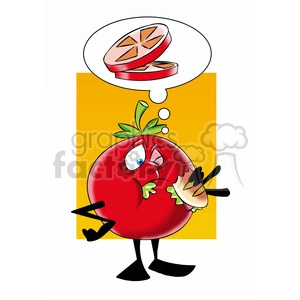 tom the cartoon tomato character eating a sandwich