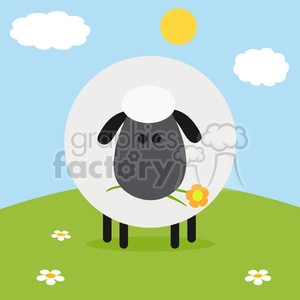 Cute Cartoon Sheep with Flower in Mouth