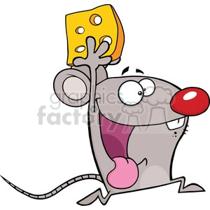 Funny Cartoon Mouse Running with Cheese